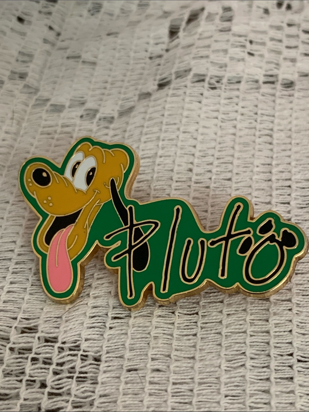 Disney Pin Pluto Autograph Name Cursive W/ Picture Dog Vintage